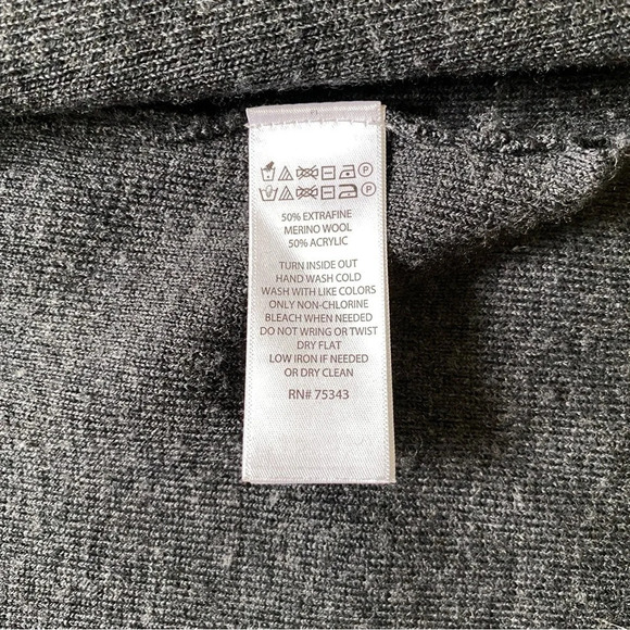 TAHARI Extra  Fine Merino Wool Dark Gray Open Cardigan Size L - Picture 13 of 13